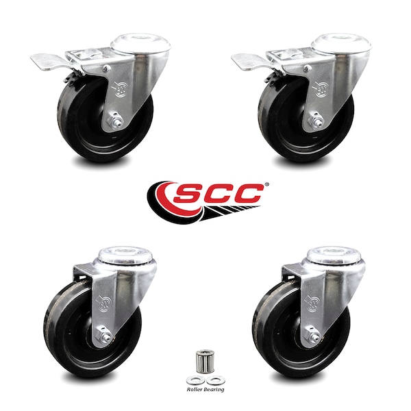 4 Inch Phenolic Wheel Swivel Bolt Hole Caster Set with 2 Total Lock Brake SCC